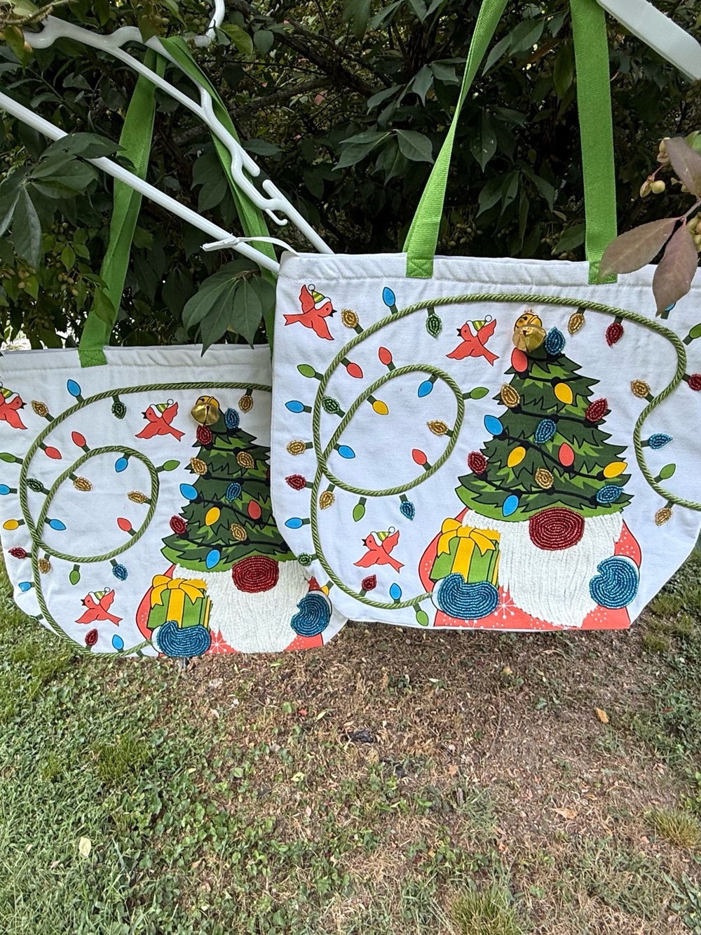 Temptations QVC insulated Holiday Gnome Canvas Tote Bag set of 2